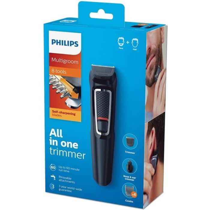 Comprar Cortapelos 8 en 1 Philips Multigroom Series 3000 MG 3730 15 con Bateria 11 Accesorios MaxMovil