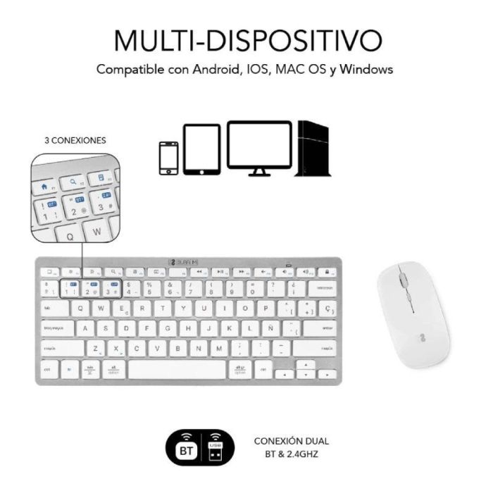 Comprar Teclado y Raton Inalambrico Subblim OCO010 Combo Multidispositivo Compacto Plata MaxMovil