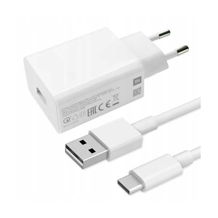 Xiaomi Chargeur Rapide USB 3.0 18W + Câble de Données USB-C Blanc