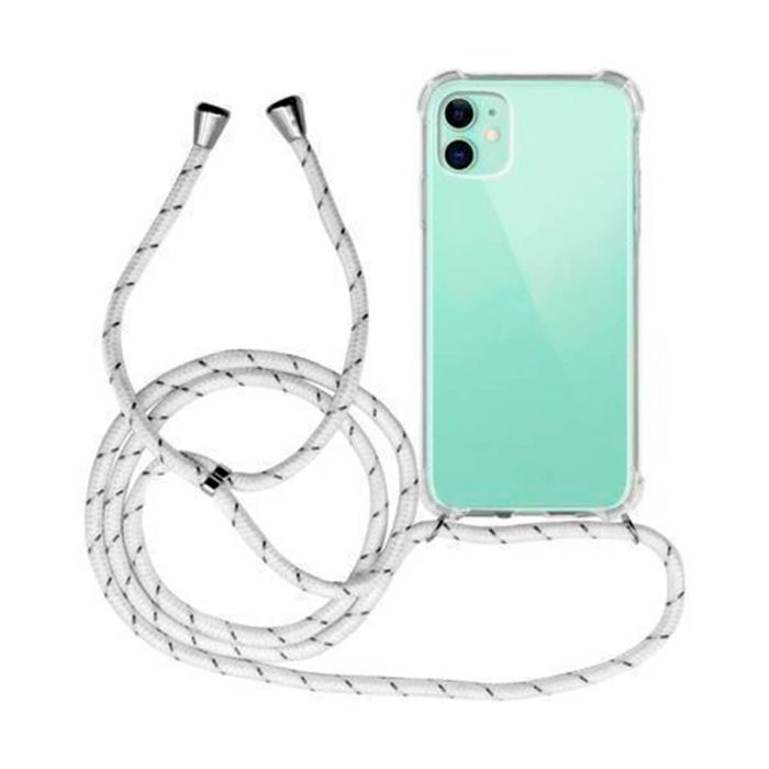 Funda Móvil Colgante con Cuerda para iPhone 12 Mini Silicona Transparente  con Cuerda Negra