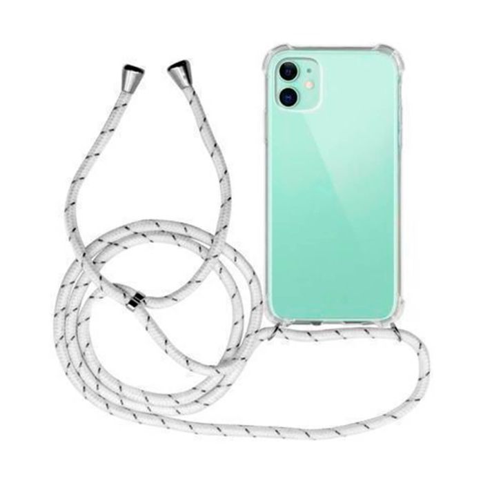 Funda colgante con cuerda blanca y gris para iPhone XR