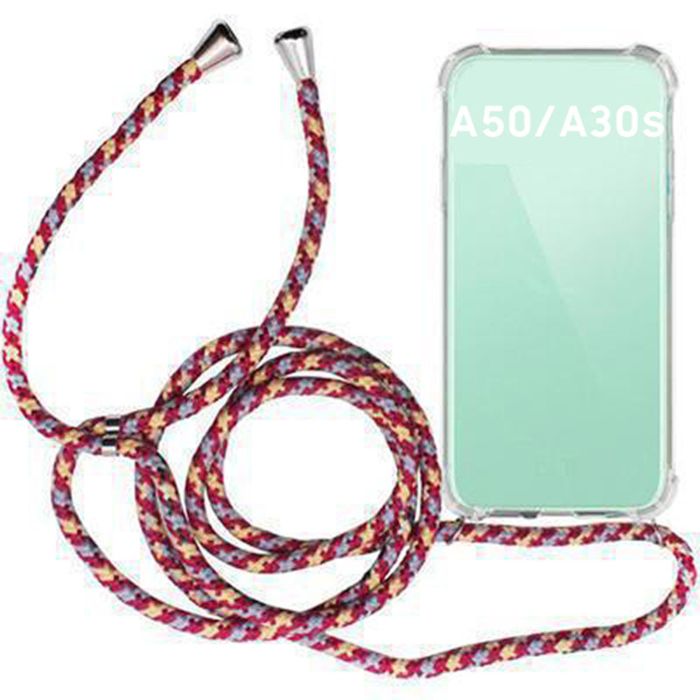 Funda Móvil Colgante para Samsung Galaxy A50 & A30s en color Rojo Burdeos y  Azul · MaxMovil