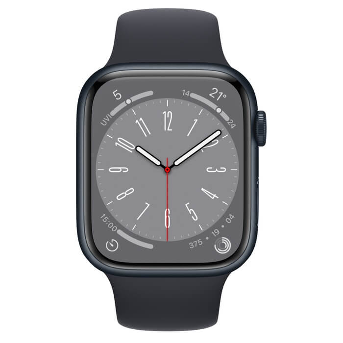 Apple Watch Series 8 GPS 45mm Aluminio Negro (Midnight) y Correa Deportiva Negra