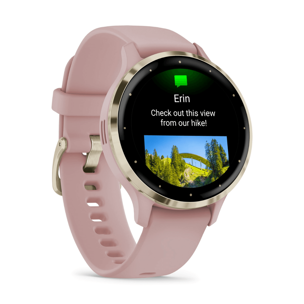 Garmin Venu 3S 41mm Bisel de Acero Inoxidable Beige Gold y Correa de Silicona Rosa Gold