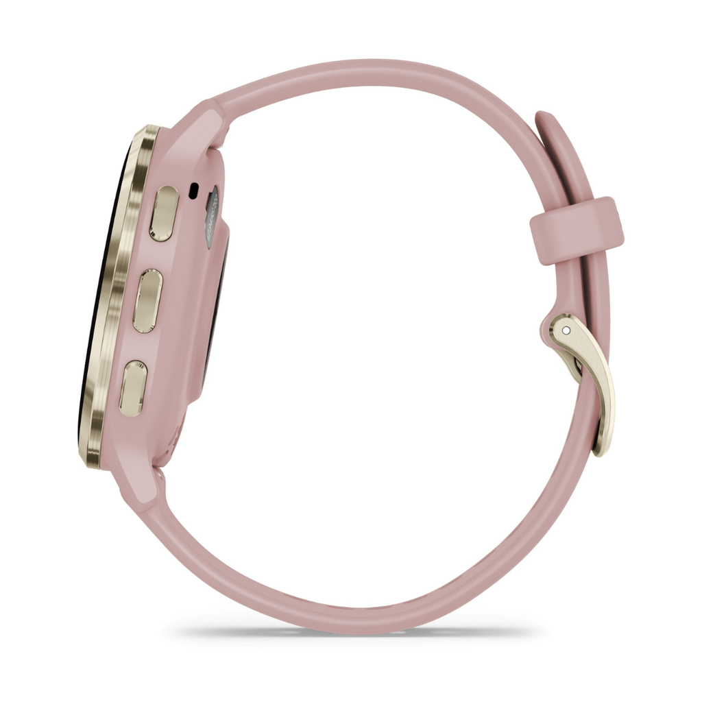 Garmin Venu 3S 41mm Bisel de Acero Inoxidable Beige Gold y Correa de Silicona Rosa Gold