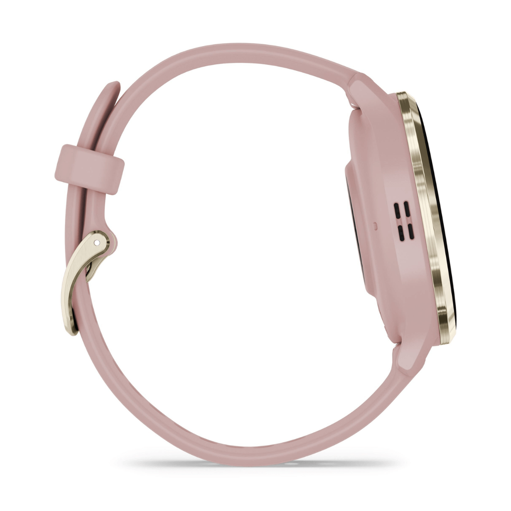 Garmin Venu 3S 41mm Bisel de Acero Inoxidable Beige Gold y Correa de Silicona Rosa Gold