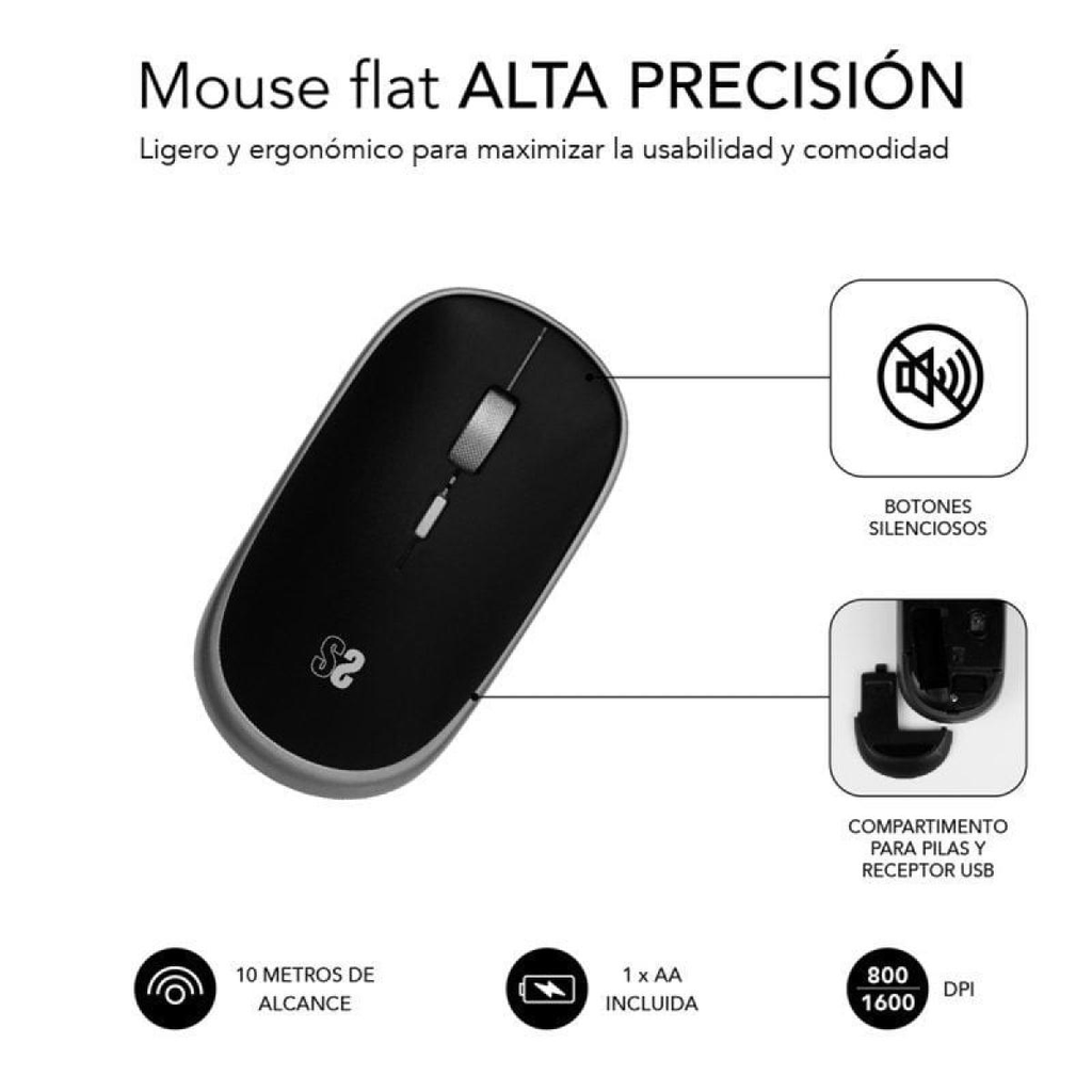 Ratón Inalámbrico Subblim Wireless Mini/ Hasta 1600 DPI/ Gris Espacial