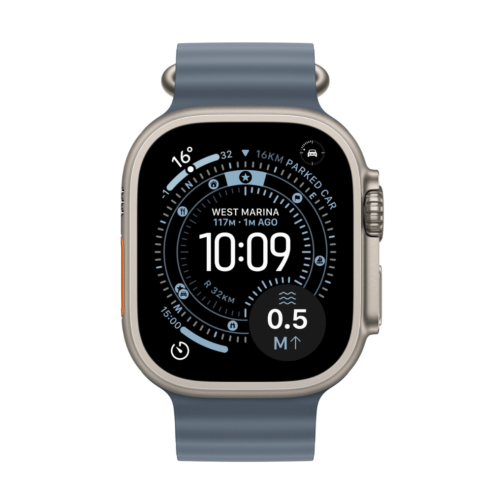 Apple Watch Ultra 3 GPS + Cellular 49mm Titanio Natural con Correa Ocean Azul Náutico (Anchor Blue)
