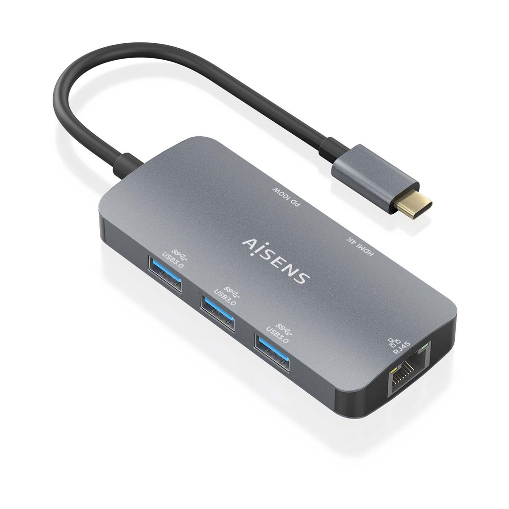 Docking USB Tipo-C Aisens ASUC-6P019-GR/ 1xHDMI 4K/ 3xUSB/ 1xRJ45/ 1xUSB Tipo-C PD/ Gris