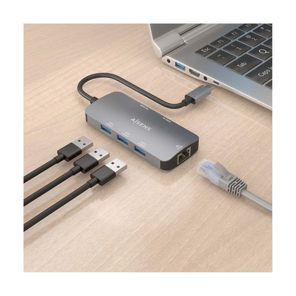 Docking USB Tipo-C Aisens ASUC-6P019-GR/ 1xHDMI 4K/ 3xUSB/ 1xRJ45/ 1xUSB Tipo-C PD/ Gris