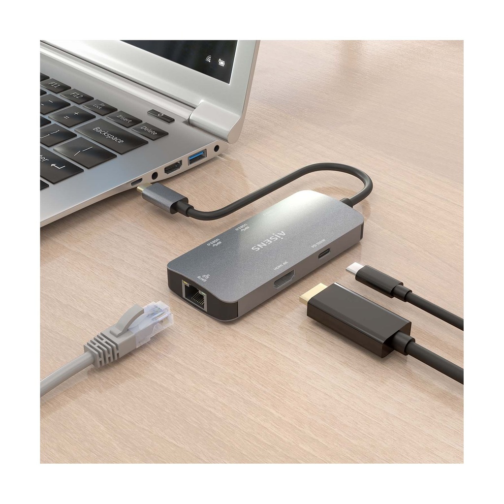 Docking USB Tipo-C Aisens ASUC-6P019-GR/ 1xHDMI 4K/ 3xUSB/ 1xRJ45/ 1xUSB Tipo-C PD/ Gris