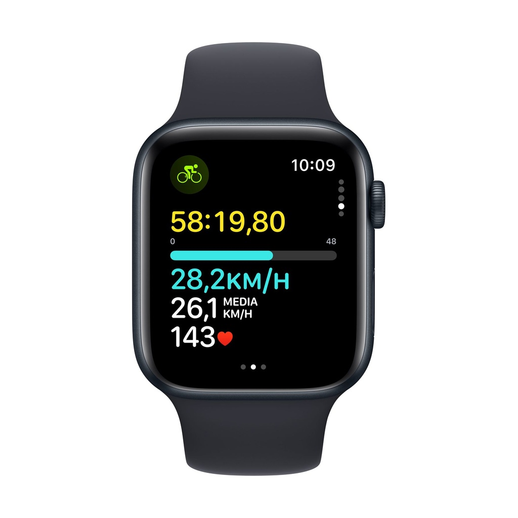 Apple Watch SE (2ª Gen) 2024 GPS + Cellular 44mm Aluminio y Correa Deportiva Negro (Midnight) - Talla M/L