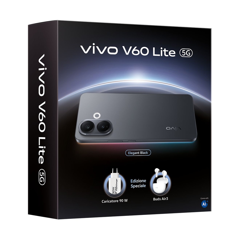 Smartphone Vivo V60 Lite 8GB/ 256GB/ 6.77"/ 5G/ Negro/ Incluye Cargador 90W y Buds