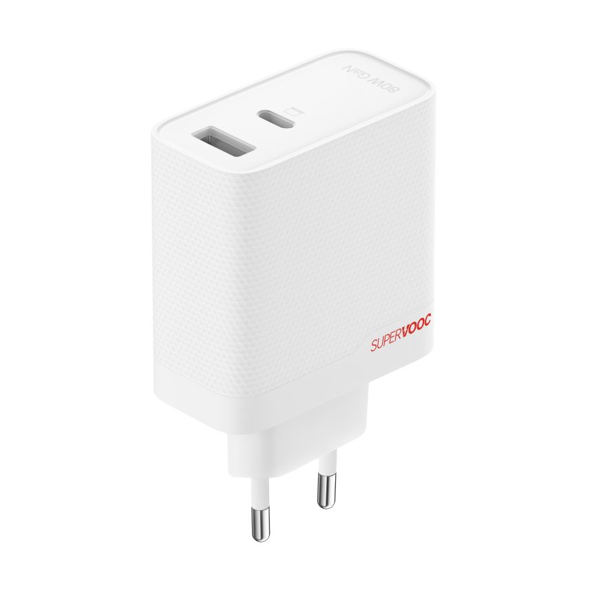OnePlus SUPERVOOC 80W Adaptador de Corriente de 2 Puertos USB-C + USB-A Blanco - Cable USB-C Incluido