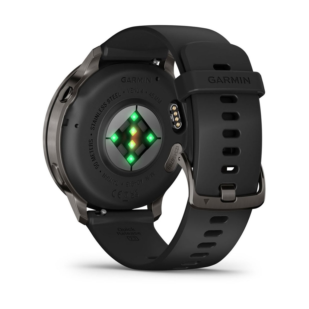 Garmin Venu 4 GPS 45mm Acero Inoxidable Negro (Slate) y Correa Silicona Negro (Black)