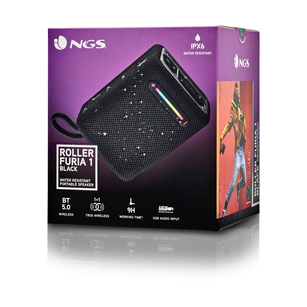 Altavoz con Bluetooth NGS Roller Furia 1/ 15W/ 2.0/ Negro