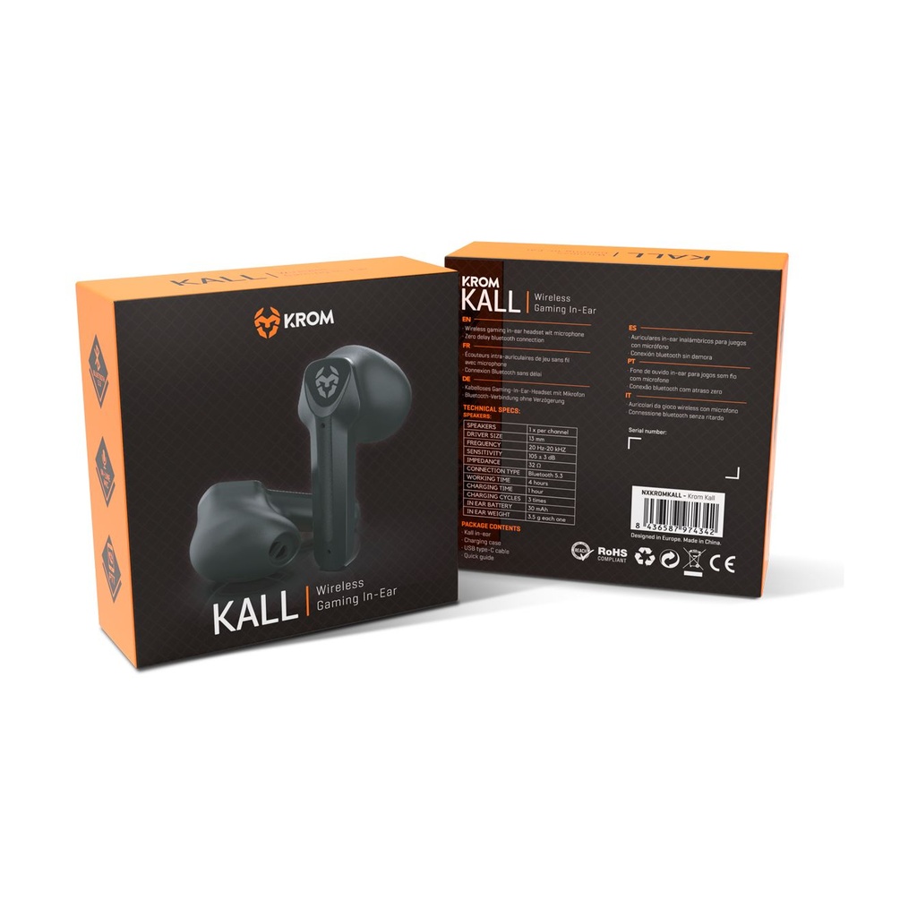 Auriculares Bluetooth Krom Kall con estuche de carga/ Autonomía 4h/ Negros