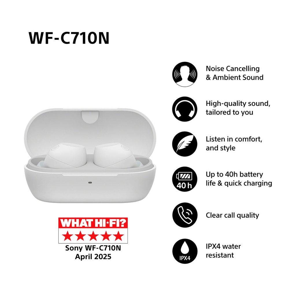 Auriculares Bluetooth Sony WF-C710N con estuche de carga/ Autonomía 12h/ Blancos