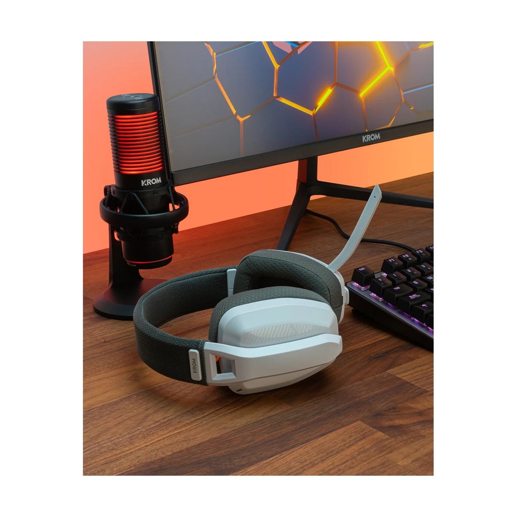 Krom Kanji Wireless Gaming Headset with Microphone / Bluetooth / USB 2.0 / White