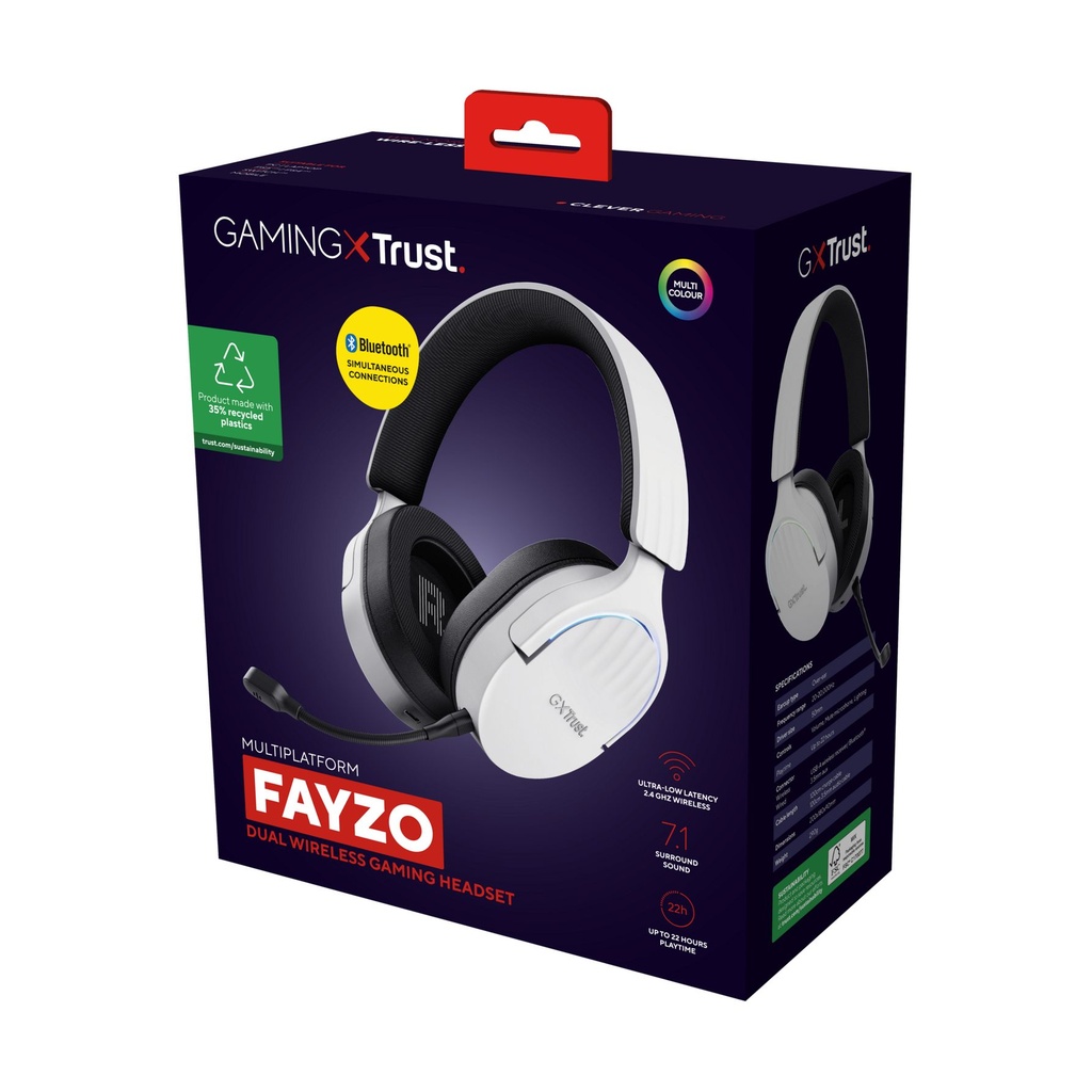 Trust Gaming GXT 491 Fayzo Wireless Gaming Headset with Microphone / Bluetooth / 3.5mm Jack / White