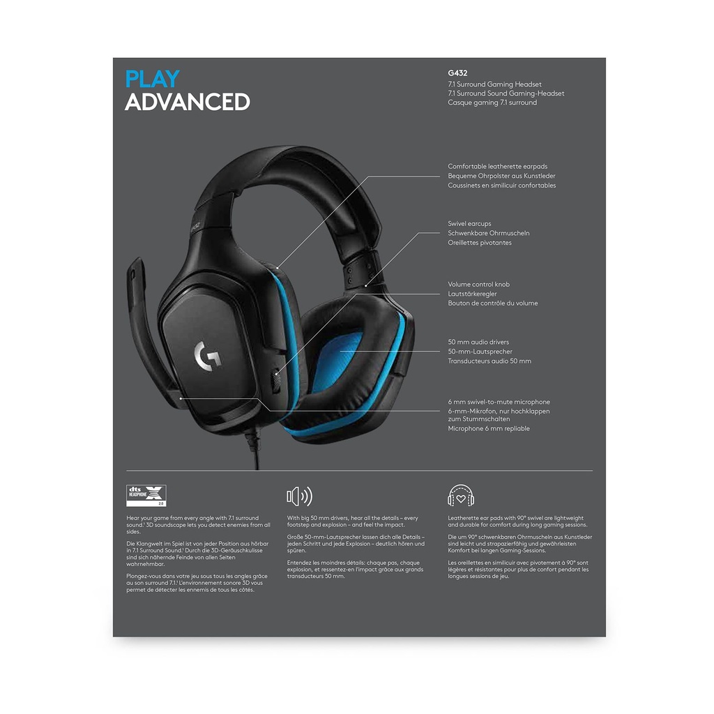 Logitech G432 Gaming Headset with Microphone / USB 2.0 / 3.5mm Jack / Black