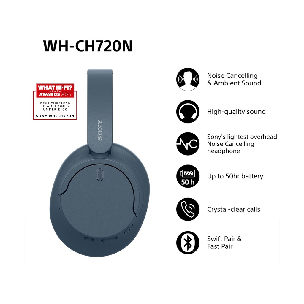 Auriculares Inalámbricos Sony WH-CH720N/ con Micrófono/ Bluetooth/ Azules