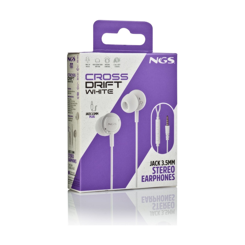 Auriculares Intrauditivos NGS Cross Drift/ con Micrófono/ Jack 3.5/ Blancos