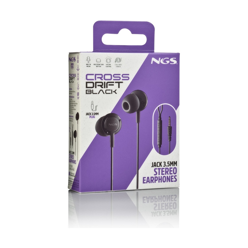 Auriculares Intrauditivos NGS Cross Drift/ con Micrófono/ Jack 3.5/ Negros