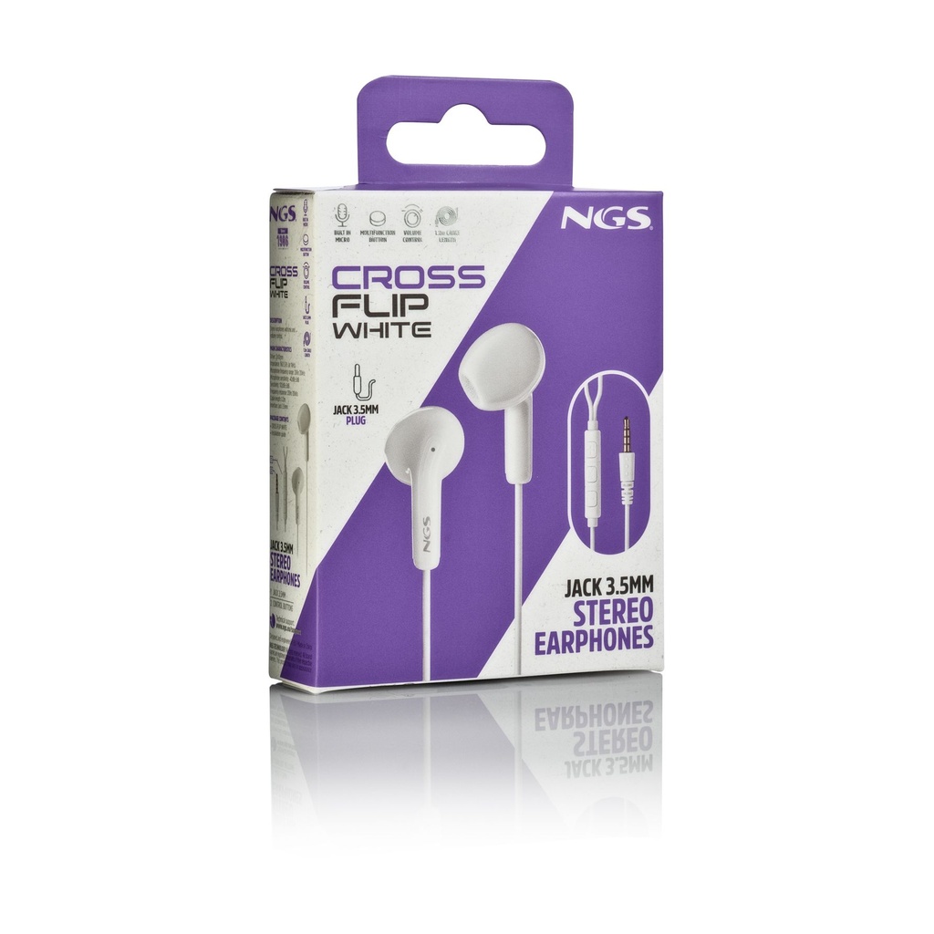 Auriculares Intrauditivos NGS Cross Flip/ con Micrófono/ Jack 3.5/ Blancos
