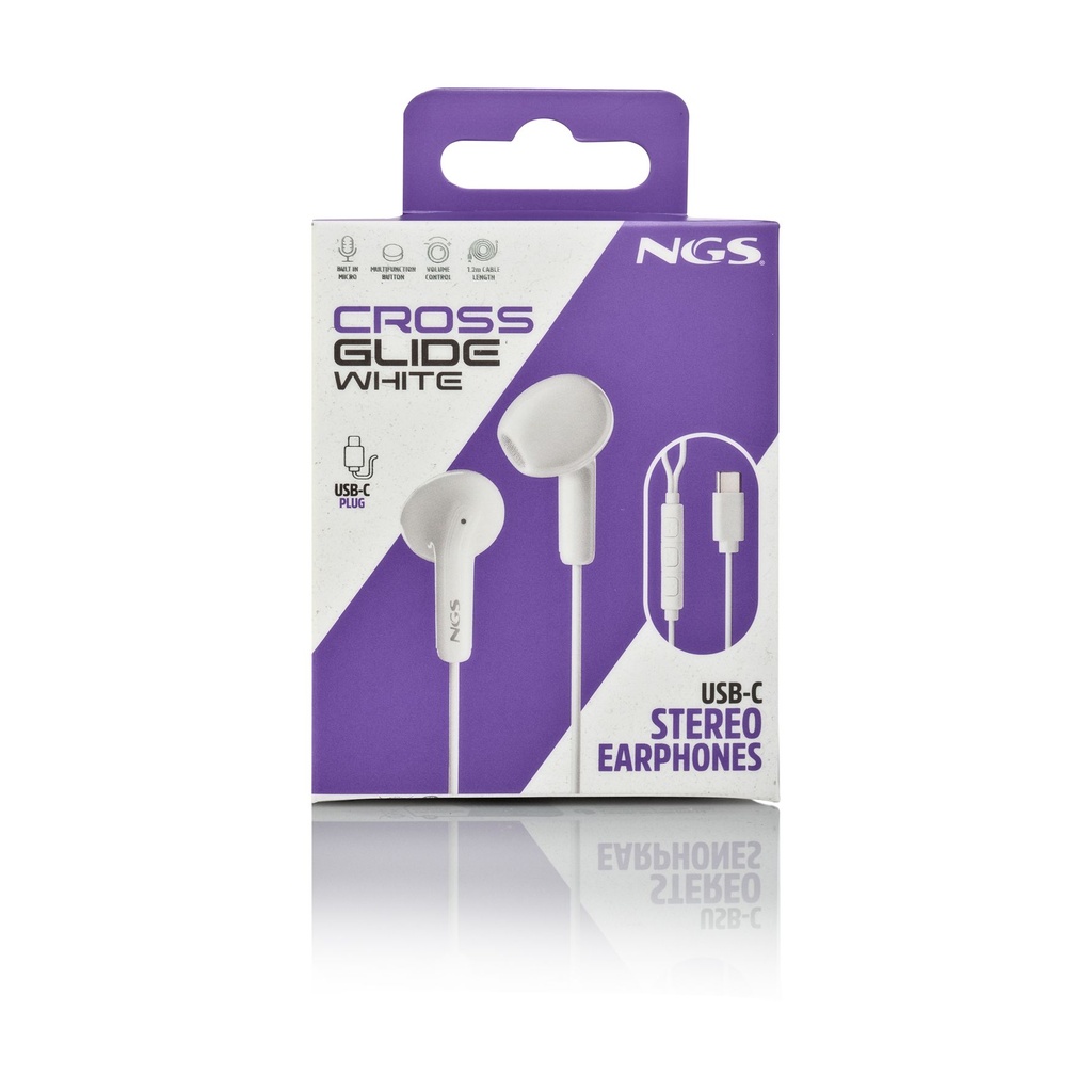 Auriculares Intrauditivos NGS Cross Glide/ con Micrófono/ USB Tipo-C/ Blancos