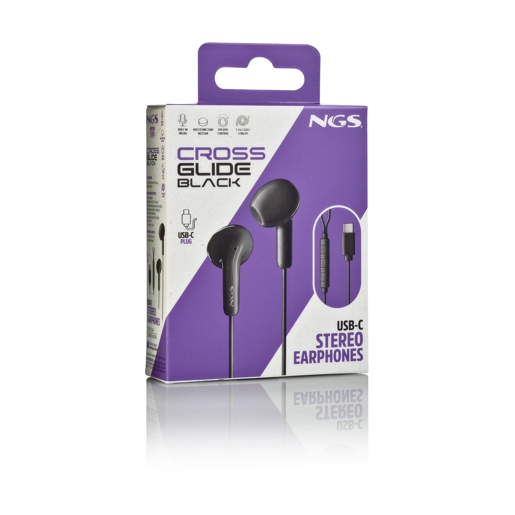Auriculares Intrauditivos NGS Cross Glide/ con Micrófono/ USB Tipo-C/ Negros