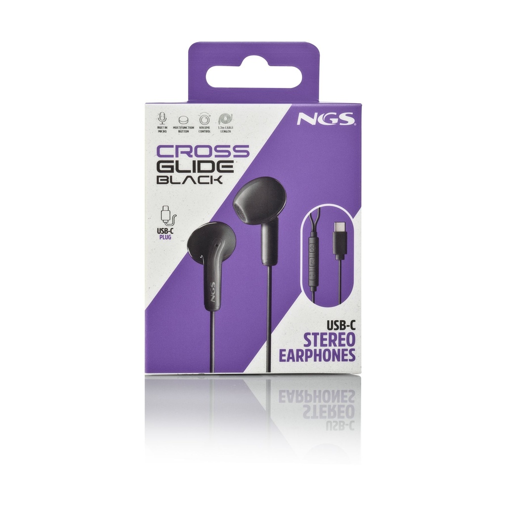 Auriculares Intrauditivos NGS Cross Glide/ con Micrófono/ USB Tipo-C/ Negros