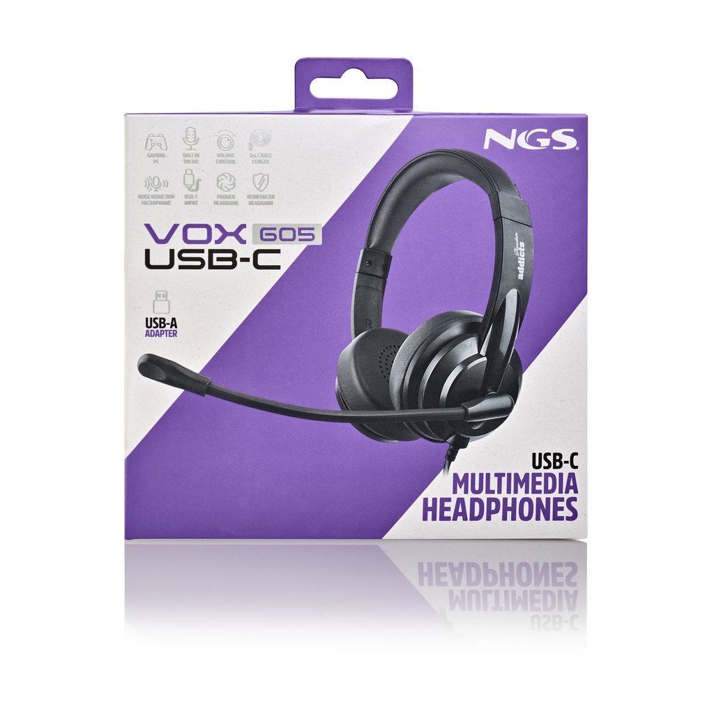 Auriculares NGS VOX605 USB-C/ con Micrófono/ USB Tipo-C/ Negros
