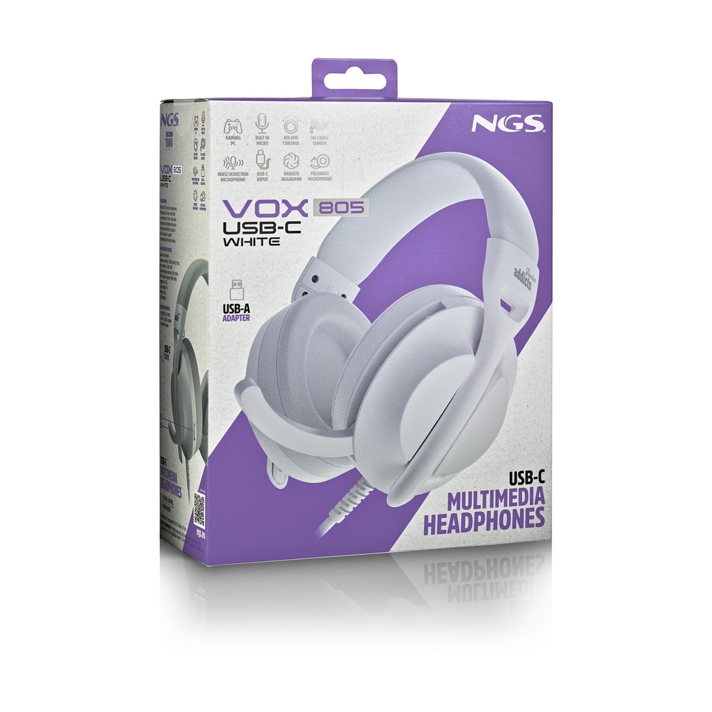 Auriculares NGS VOX805 USB-C/ con Micrófono/ USB Tipo-C/ Blancos