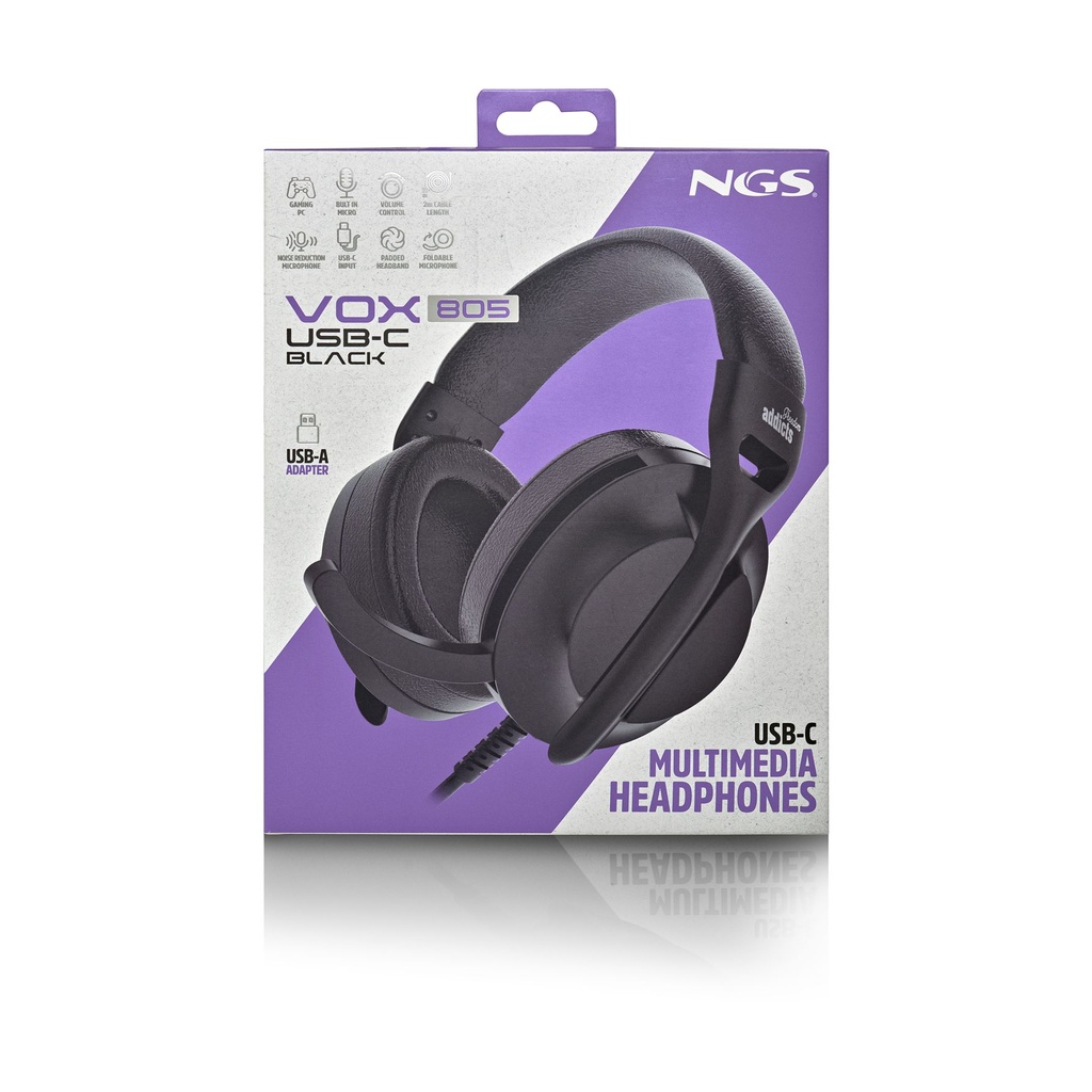 Auriculares NGS VOX805 USB-C/ con Micrófono/ USB Tipo-C/ Negros