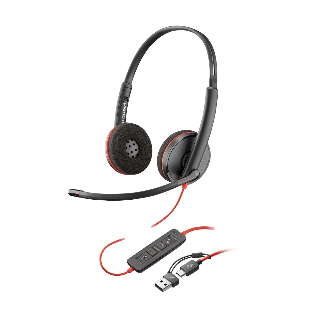 Auriculares Poly Blackwire 3220 + Adaptador USB-C/A/ con Micrófono/ Bulk/ Negros