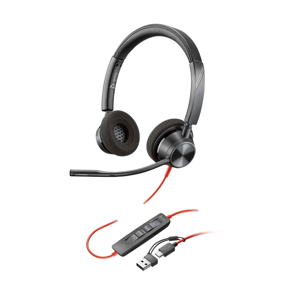 Auriculares Poly Blackwire 3320 para Microsoft Teams USB-C + Adaptador USB-C/A/ con Micrófono/ USB Tipo-C/ Negros