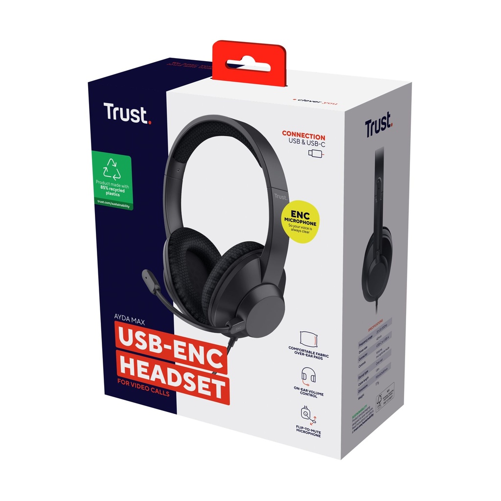 Auriculares Trust Ayda Max USB-ENC/ con Micrófono/ USB/ Negros