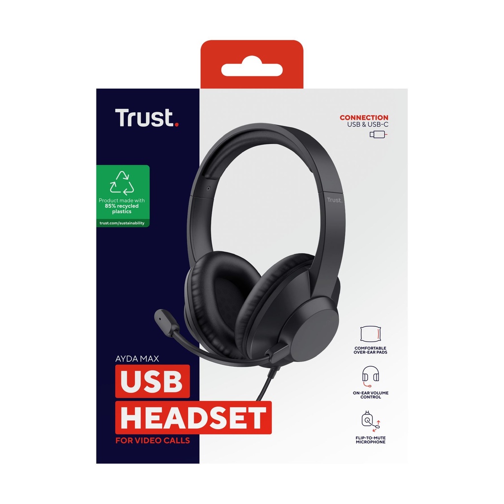 Auriculares Trust Ayda Max USB/ con Micrófono/ USB/ Negros