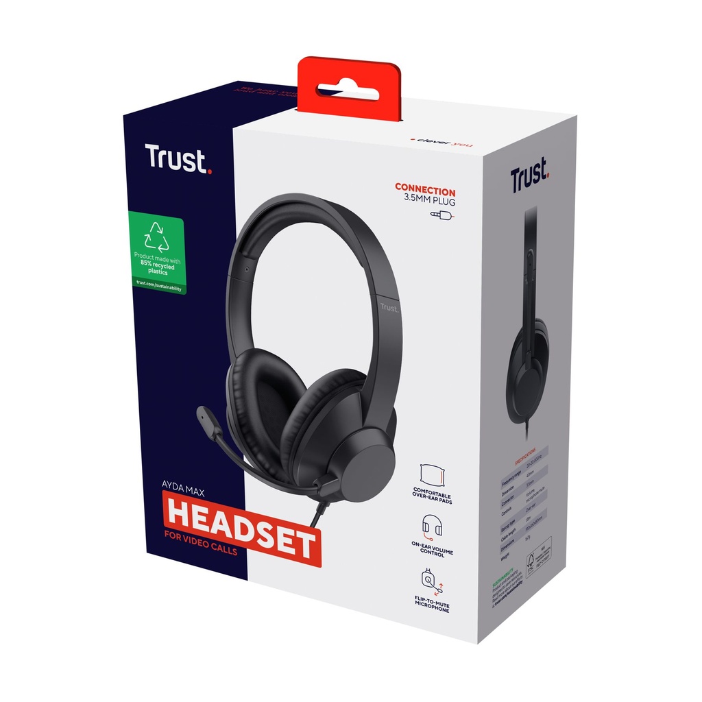 Auriculares Trust Ayda Max/ con Micrófono/ Jack 3.5/ Negros