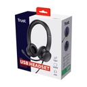 Auriculares Trust Ayda/ con Micrófono/ USB/ Negros