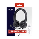 Auriculares Trust Ayda/ con Micrófono/ USB/ Negros