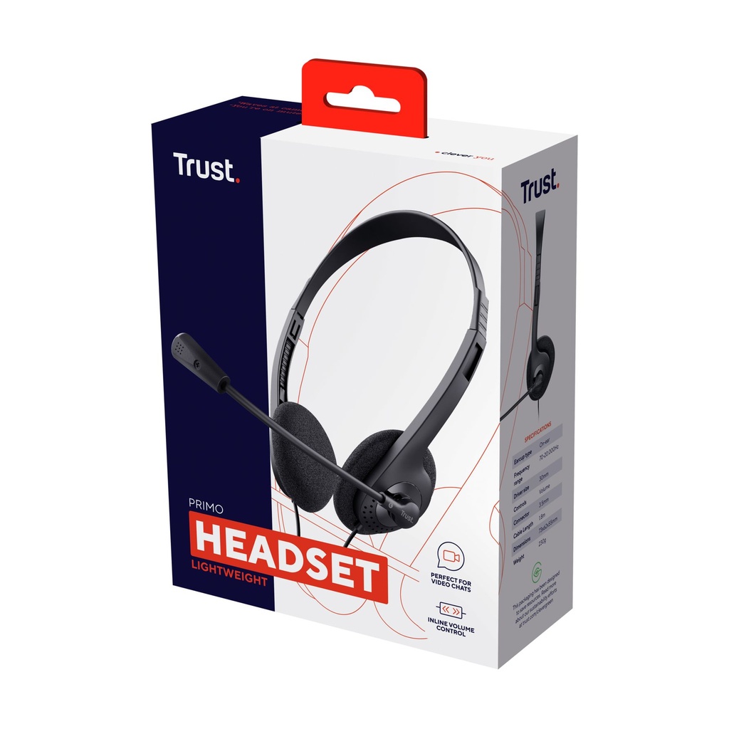 Auriculares Trust Primo Chat/ con Micrófono/ Jack 3.5/ Negros