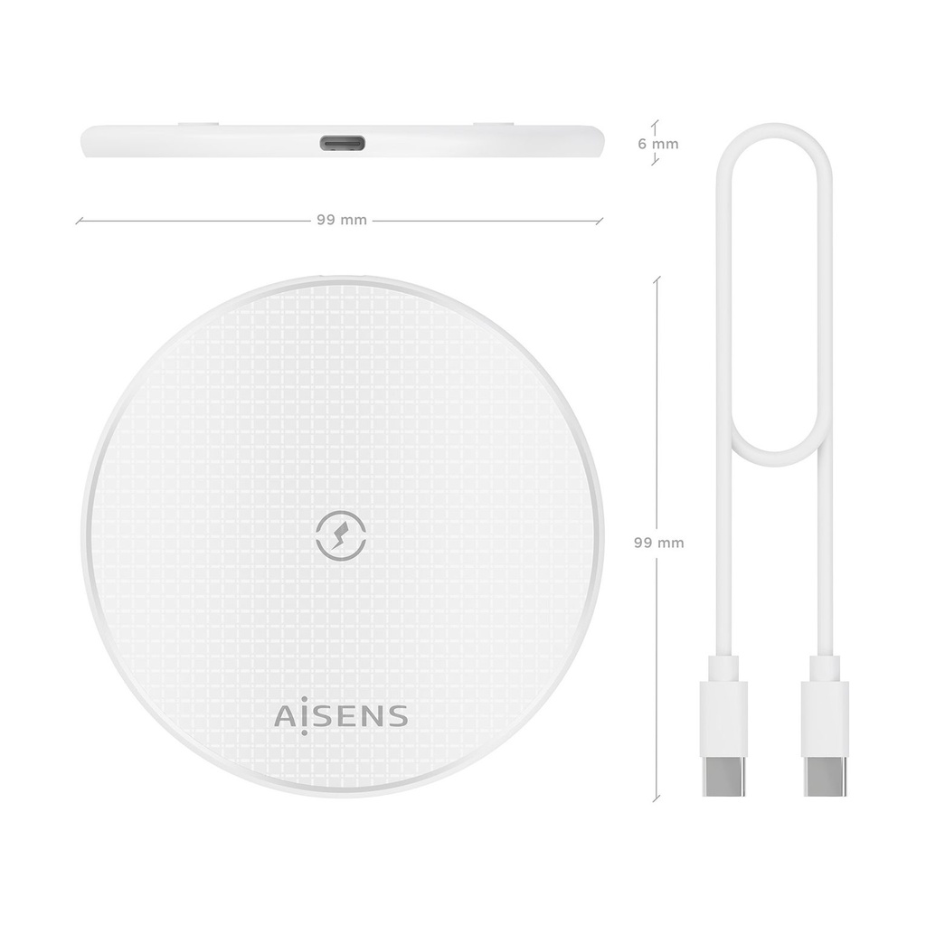 Base de carga Inalámbrica Aisens ASCH-15W1WC057-W/ 15W/ Blanco