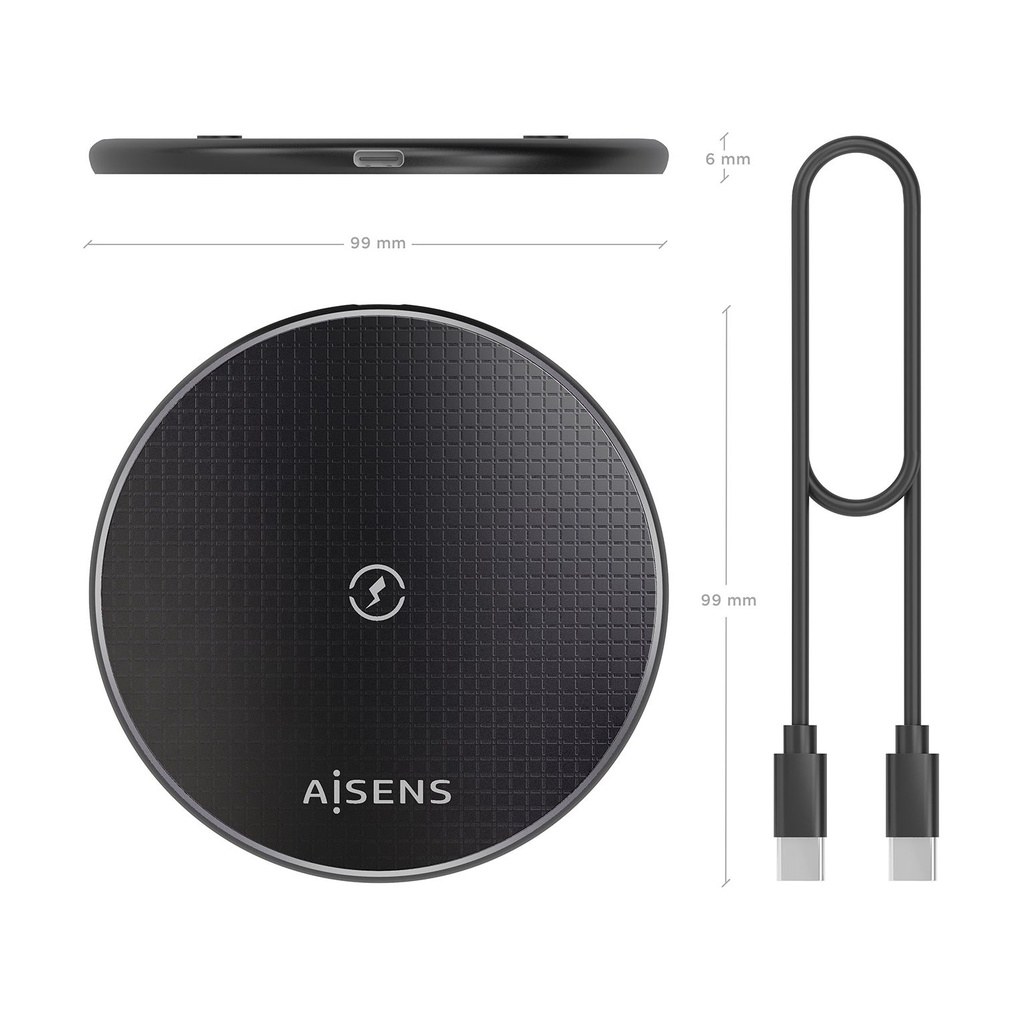 Base de carga Inalámbrica Aisens ASCH-15W1WC058-BK 15W/ Negro