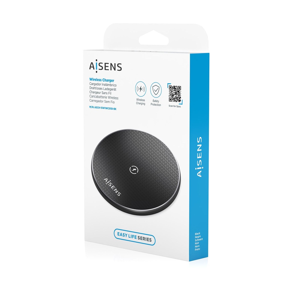 Base de carga Inalámbrica Aisens ASCH-15W1WC058-BK 15W/ Negro