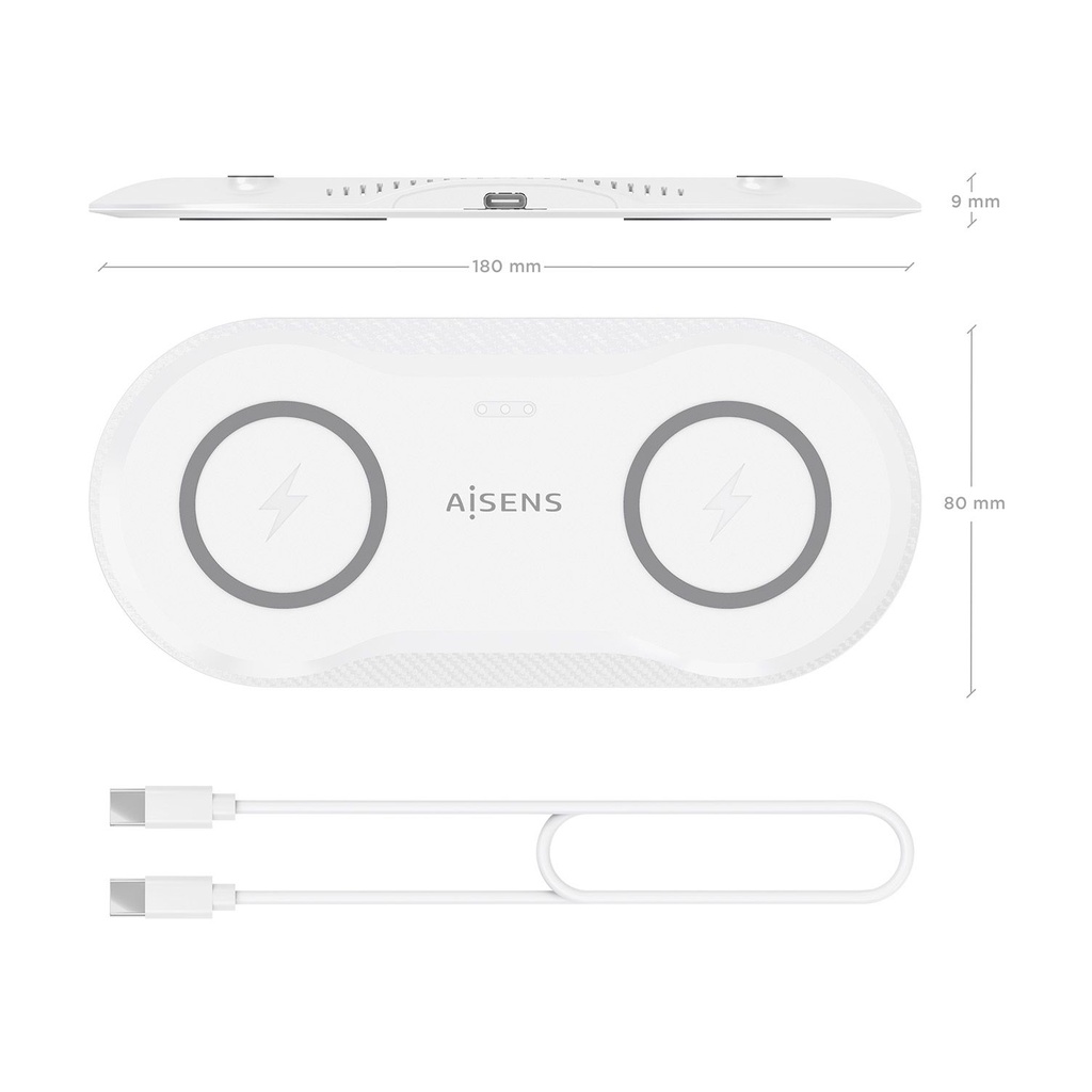 Base de carga Inalámbrica Aisens ASCH-15W2WC059-W/ 15W/ Blanco