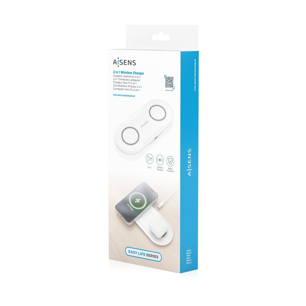 Base de carga Inalámbrica Aisens ASCH-15W2WC059-W/ 15W/ Blanco