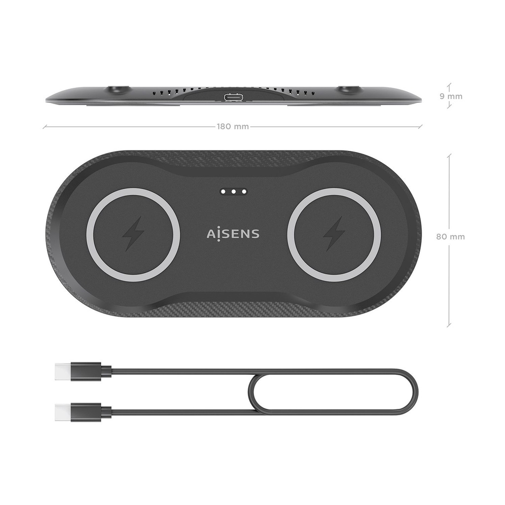 Base de carga Inalámbrica Aisens ASCH-15W2WC060-BK/ 15W/ Negro