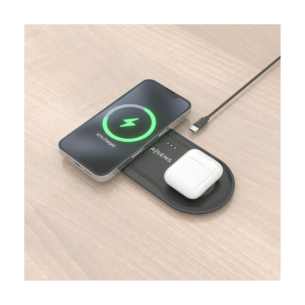 Base de carga Inalámbrica Aisens ASCH-15W2WC060-BK/ 15W/ Negro